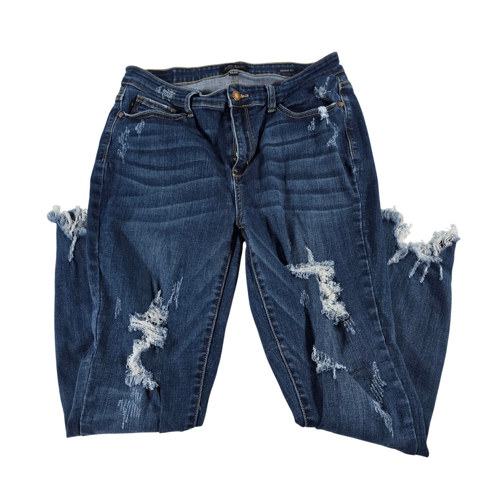 Judy Blue Skinny Fit Distressed Dark Wash Jeans JB82230DK Womens 15/32
